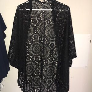 Open front black lace kimono